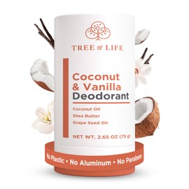 Tree of Life Beauty Coconut and Vanilla Aluminum Free Deodorant for Women - Nourishing Natural Ingredients, Soothing Scent, Smooth Glide with Shea Butter and Coconut Oil - Paraben Free (2.65oz)