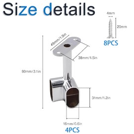 INCREWAY 4 PCS Silver Corner Closet Rod Support Bracket 90 ° Wardrobe Accessories Clothes Rail Flange Seat for Cabinet Wardrobe in Bedroom Bathroom