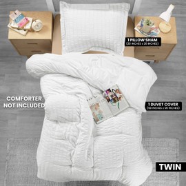 Utopia Bedding Seersucker Duvet Cover Twin Size - Soft Textured Duvet Cover with 1 Pillow Shams - Striped Comforter Cover 68 x 90 Inches with Zipper Closure (White) - Comforter Not Included