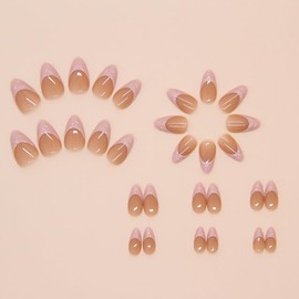 Nanlleve Almond Press on Nails for Women, Pink French Tip Fake Nail Short, Acrylic Glue and Gel Stick on Nails Kit Reusable Gift