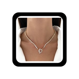 Zeshimb Diamond Tennis Choker Necklace Bling Cubic Zirconia Toggle Clasp Necklace Cz Tennis Chain Necklace OT Buckle Crystal Chain Necklace Jewelry for Women Men