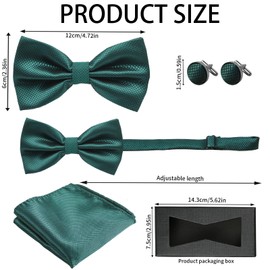 AUNGCSHE 4 Pieces Men's Bow Tie with Pocket Square with Gift Box, Adjustable Solid Colour Bow Tie, Suitable for Weddings, Gatherings, Evening Dresses and Parties, Crystal Green, Unit size