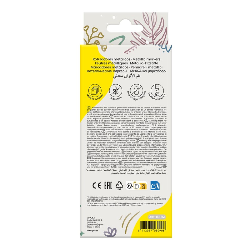 Jovi – eestuche, 6 Metallic Markers, Assorted Colours (1606 m)