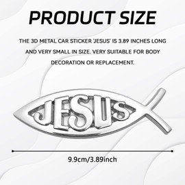 KUQUTIDY 2PCS Jesus Fish Car Stickers Decals, 3D Aluminum Christian Fish Symbol Stickers Emblem for Cars, Waterproof Religious Faith Badge Decals for Vehicle Exterior Decoration (Silver)