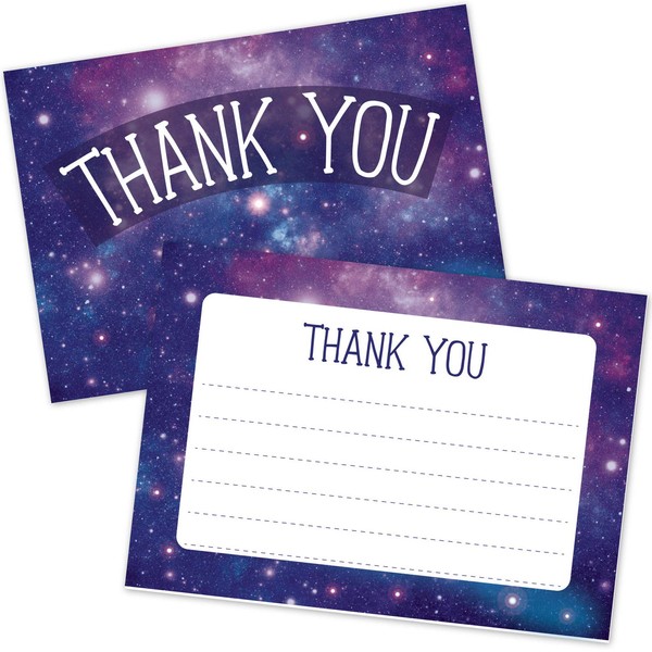 Galaxy Starry Night Kids Thank You Notes (20 Count with Envelopes) - Outer Space Party Thank You Cards - Out of This World Universe Stars Fill in The Blank Thanks for Kids and Adults