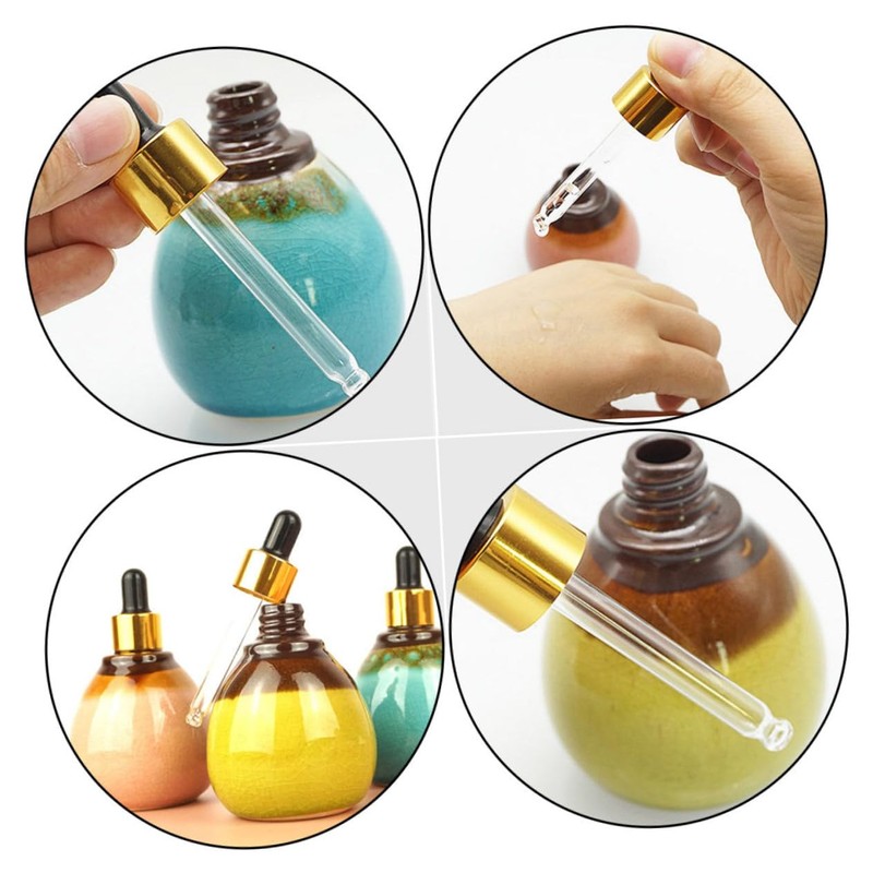 Mikinona 3pcs Refillable Ceramic Essential Oil Bottles with Dropper Travel