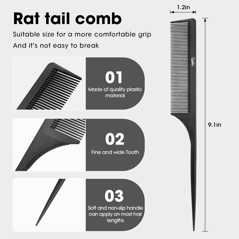 Rat Tail Comb Parting Comb：2Pcs Rat Tail Combs for Women，Fine