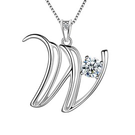 Aurora Tears Letter W Necklaces 925 Sterling Silver Cubic Zirconia Alphabet Initial W Pendant Jewellery Gifts for Women and Girls DP0166W