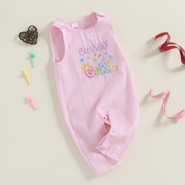 SAYOO First Birthday Outfit Girl Boy Birthday Girl Birthday Boy Embroidery Romper Overall Baby One Year Old Jumpsuit Outfit (A Pink, 12-18 Months)
