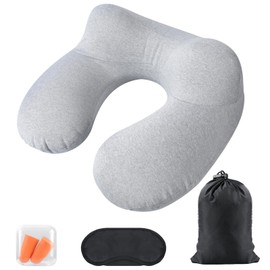 AiQInu Inflatable Neck Pillow, Travel Pillow, Compact, Quick Neck Pillow, Inflatable with Washable Cushion Cover for Travel by Car, Plane, Train, Office, Family