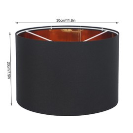 Modern Fabric Cylinder Lampshade,30cm Linen Fabric Lamp Shades for Table Lamps,Drum Light Shade for Ceiling Light,Floor Lamp Lightshade (Black+Gold)