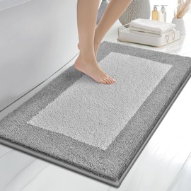 Bathroom Rugs 24" x 36", Non-Slip Extra Soft Absorbent Bath Rugs, Machine Washable Quick Dry Bath Mats for Bathroom Floor, Shower, Bathtub and Sink, Light Grey & Grey