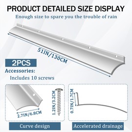 51 Inch Anodized Aluminum Door Drip Cap, 3 Pcs Rain Drip Guard Edge Overall Height 1-1/2 Inches Rain Deflector for House Door Top Weatherstrip