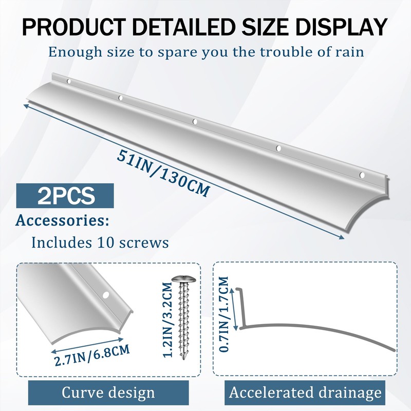 51 Inch Anodized Aluminum Door Drip Cap, 3 Pcs Rain