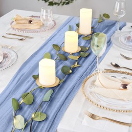Cheesecloth Table Runner, Sage Green Cheesecloth Table Runner Rustic Gauze Fabric 90x300cm Boho Table Runner Cheesecloth Table Runner for Wedding Bridal Shower Birthday Party Table Decoration (Blue)