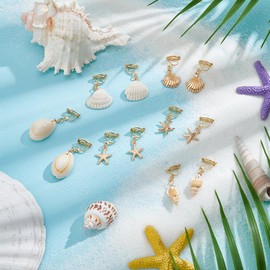 UNICRAFTALE 6 Pairs 6Styles 304 Stainless Steel Clip-on Earring Golden Ocean Dangle Ears Non-Pierced Earrings Summer Theme Ears Natural Shell Clip-on Earring for Women Gifts
