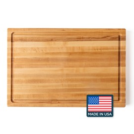 CLARK'S Maple Wood Cutting Board - Hardwood Maple Chopping Board with Deep Juice Groove and Hand Grip for Easy-Carry - Large Wooden Cutting Boards for Kitchen - 18" x 12" x 1.25" Maple Cutting Block