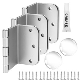 3-Pack Offset Door Hinges for Interior Doors, Brushed Nickel Door Hinges 3.5 Inch 5/8" Radius Corner, Swing Clear Offset Door Hinges with Wall Handle Door Stopper & Grease, Heavy Duty Hardware