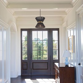 ELYCCUPA Hand Woven Boho Pendant Light Coastal Mini Modern Chandelier Adjustable Transitional Minimalist Pendant Lighting Fixtures for Kitchen Island Dining Room, Black, Dia 12.2”, UL Listed