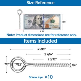Muzata 10 Pack Eye Screws 3.3 Inch Stainless Steel Screw Eye Hook for Wood Heavy Duty M6 Eyelet Hooks Self Tapping Securing Cables Wire Indoor Outdoor CR18
