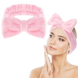 Spa Bowknot Headband Women's Spa Hair Band Cosmetics, Coral Fleece Makeup Hair Bands Elastic, Cosmetic Headband Wide Brim Coral Fleece Washing Face Head Wrap for Shower Skin Care Sports