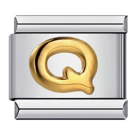 Q Initial Letter Name Alphabet Gold Silver 9mm Italian Charm Compatible With Nomination Bracelet