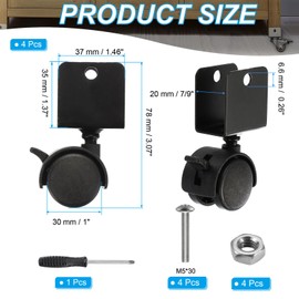PATIKIL 1" Swivel Caster with 7/9" U Bracket, 4 Pack 360° Rotation Swivel No Noise Wheel with Brake Total 33 Lbs Locking Caster for Furniture Legs