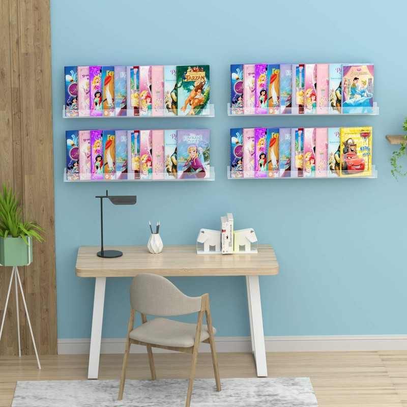 NIUBEE Kids Acrylic Floating Bookshelf 36 Inch,Clear Invisible Wall Bookshelves