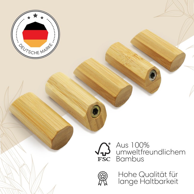 luXva® Bamboo Wall Hooks, Pack of 5, Stylish Wooden Coat