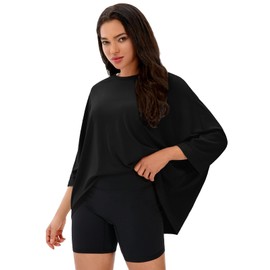 ZANZEA Batwing Tops for Women Oversized T Shirts Casual Loose Dolman Blouse Tops Asymmetric Tee Shirts Black Round Neck Large