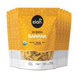 Elan Organic Banana Chips, Non-GMO, Vegan, Gluten-Free, Kosher, Sweetened with Organic Sugar, Crunchy Snacks, Sweet Snacks, 8 pack of 4.8 oz
