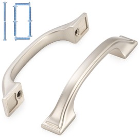 KOOFIZO Square Foot Craftsman Cabinet Bow Pull - Brushed Nickel Furniture Handle, 3 Inch/76mm Screw Spacing, 10-Pack for Kitchen Cupboard Door, Bedroom Dresser Drawer, Bathroom Hardware