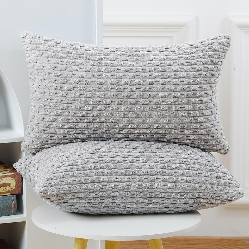 Madizz Pack of 2 Boho Corduroy Cushion Covers 12x20 inch,