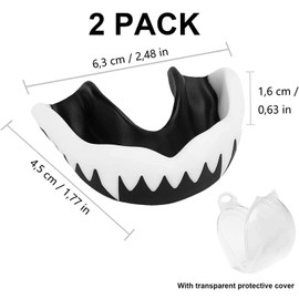 Mouth guard, sports mouth guard, for adults, children, mouth guard with portable hygiene box for American football, martial arts, boxing, kickboxing, hockey (blue and white, black and white)