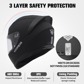 Motorcycle Full Face Helmet for Unisex-Adults DOT Approved WS-609 Motorbike Street Bike Racing Helmets (Matte Black,XL)