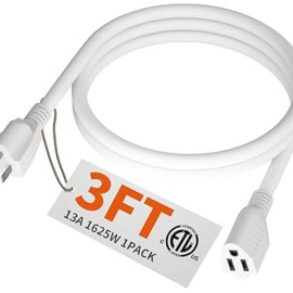 N/A 3 FT 16 Gauge White Indoor Outdoor Extension Cord Waterproof, Flexible 3-Prong