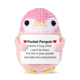 Funny Positive Penguin, 2.6 Inch Cute Pocket Penguin Hug Knitted Positive Penguin Crochet with Card Emotional Support Penguin Positive Potato for Families Friends Home Decor (Pink)