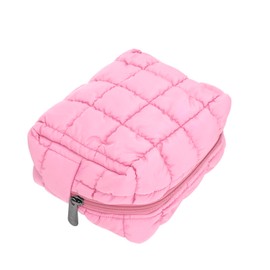 E-Tree Cute Makeup Bag,Quilted Cosmetic Bag for Women,Make up Pouch for Purse,Toiletry Zipper Pouch,Checkered Bag,Travel Case,Storage Pouches for Organization (Pink)