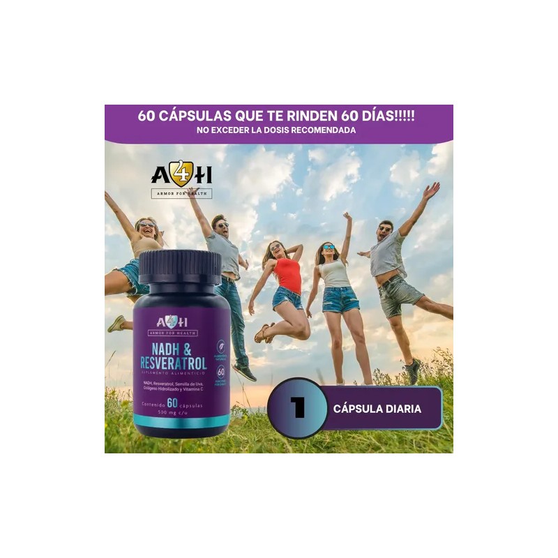 Envío Suplemento A4h Resveratrol Nadh Antioxidante 60 Caps