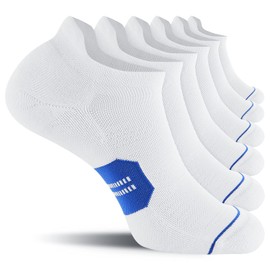 CelerSport 6 Pack Men's Running Ankle Socks with Cushion, Low Cut Athletic Sport Tab Socks, White Blue, Shoe Size: 9-12
