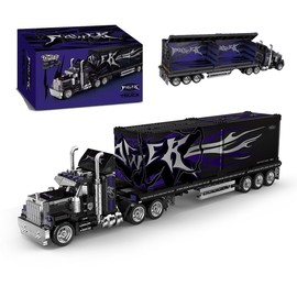 American Retro Tractor Truck Building Set, 10-Wheels Modular Detachable Semi Truck Toy for Adults and Car Enthusiasts, Car Model Kit Display Gift 1531pcs