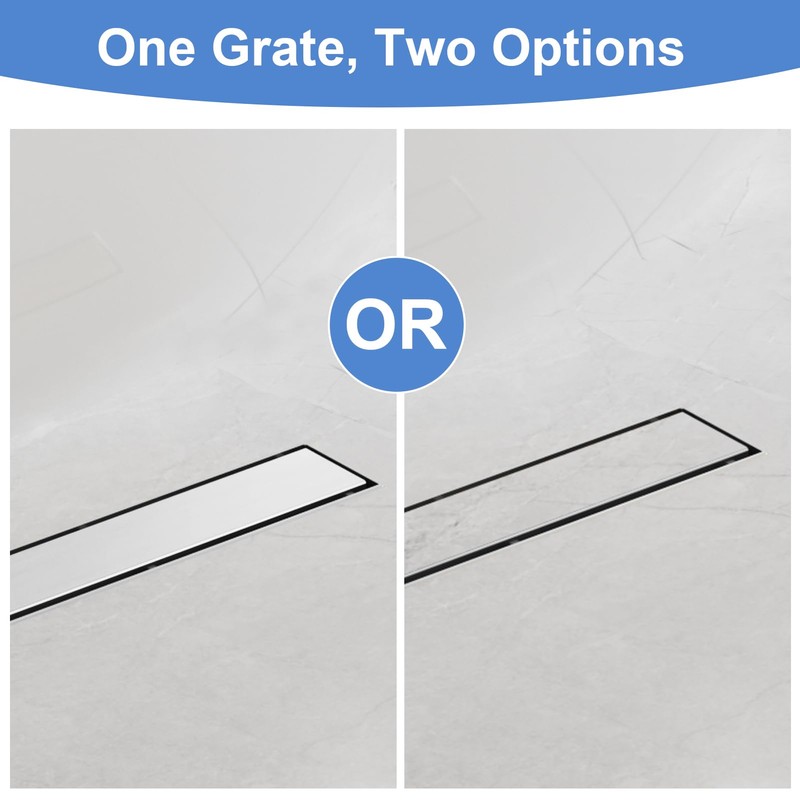 12-Inch Linear Shower Drain with Tile Insert Grate, SUS 304