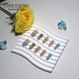 Homemade Nails Medium Coffin Press On Nails Blue Nails Press On French Tip Nails Sparkly Press On Nails Medium Nails Press On Acrylic Nails Fake Nails Gift Ideas COOLYOUNG Nails, 10 PCS, Size S