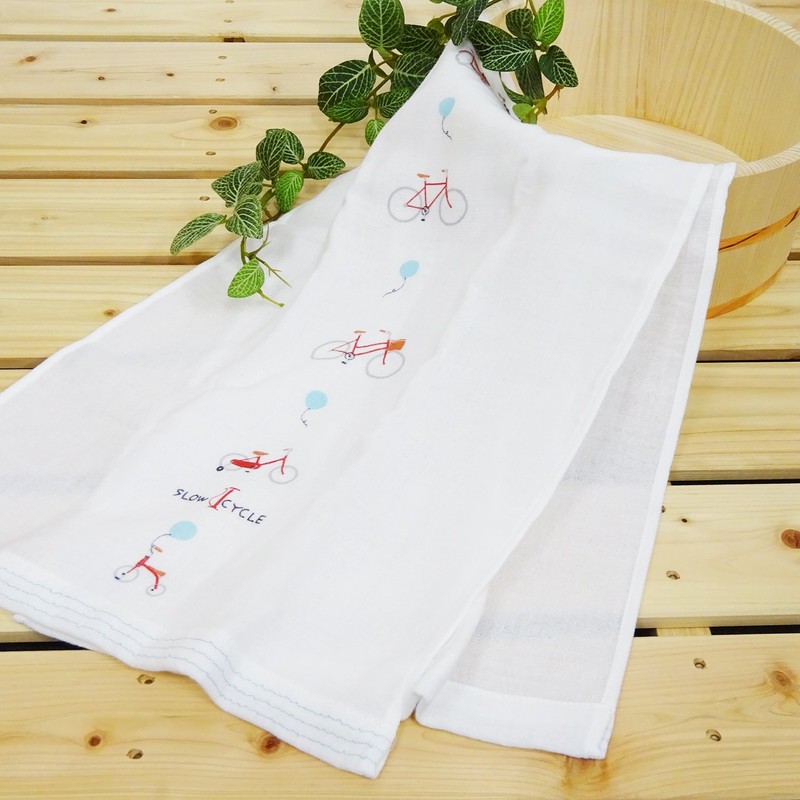 ｋｏｎｔｅｘ 今治産タオル フェイスタオル はごろも ガーゼ ちゃりんこ ブルー 約33×95cm 24853