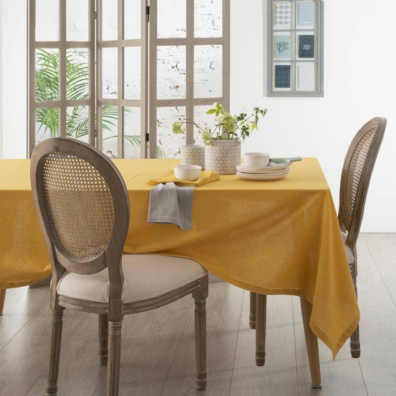 Atmosphera Jane Tablecloth Chambray Cotton Mustard Yellow 140 × 240