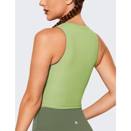 BAYDI Sports Bra Removable Padded Crop Tops High Neck Tank Tops with Built in Bra Longline Yoga Workout Top Green