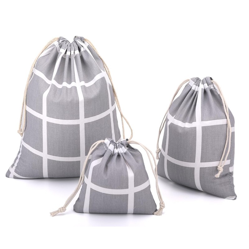 Amoyie Drawstring Organiser Bag Set 3 pcs, Canvas Fabric Pouch