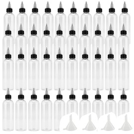 HOIGON 40 Pack 2oz Clear Dispensing Bottles, 60ml Plastic Squeeze Bottles with Twist Top Caps and Funnels, Empty Boston Squeeze Bottles for Condiments, Paint Pouring, Arts, Crafts