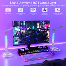 SMARTERIOR RGB Gaming Desk Lamp with Music Sync,Dimmable LED Lamp with Wireless Charging Station,USB Charging Port,Color Changing Touch Control Light for Gamer Room Decor,Reading,Office,Gift Ideas