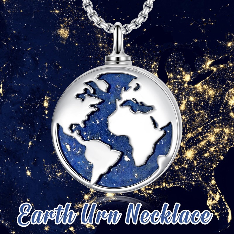 PROESS Earth Urn Necklace for Ashes 925 Sterling Silver World